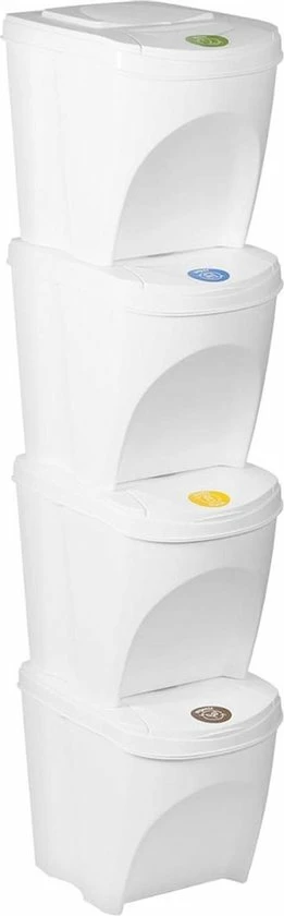 Prosperplast Set Van 4x Kunststof Afvalscheidingsbakken Wit Van 25 Liter - Scheidingsprullenbakken 6 Prosperplast Set Van 4x Kunststof Afvalscheidingsbakken Wit Van 25 Liter - Scheidingsprullenbakken - Afbeelding 4