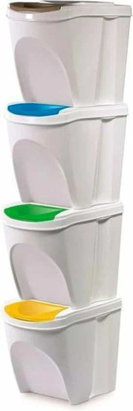 Prosperplast Set Van 4x Kunststof Afvalscheidingsbakken Wit Van 25 Liter - Scheidingsprullenbakken 4 Prosperplast Set Van 4x Kunststof Afvalscheidingsbakken Wit Van 25 Liter - Scheidingsprullenbakken - Afbeelding 2