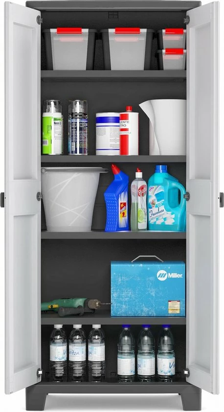 Keter Titan Hoge Kast - 4 Planken - 80x44x182cm – Zwart/Grijs 6 Keter Titan Hoge Kast - 4 Planken - 80x44x182cm – Zwart/Grijs - Afbeelding 4