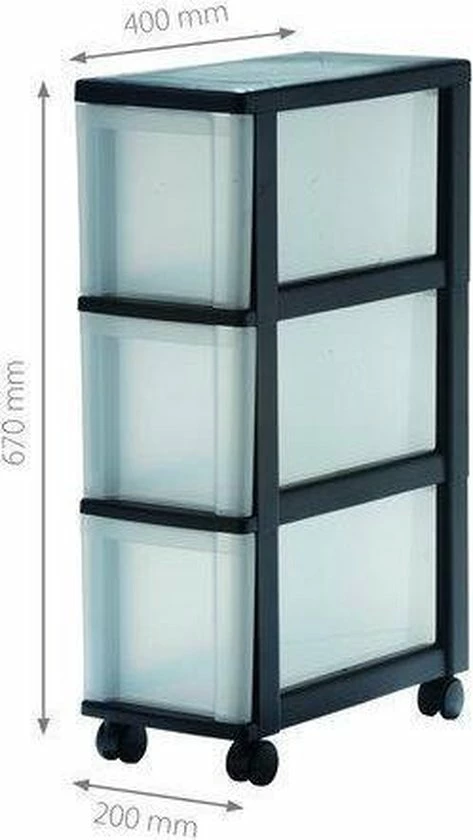 IRIS Ladekast Met 3 Grote Lades - Transparant - Zwart 3 IRIS Ladekast Met 3 Grote Lades - Transparant - Zwart