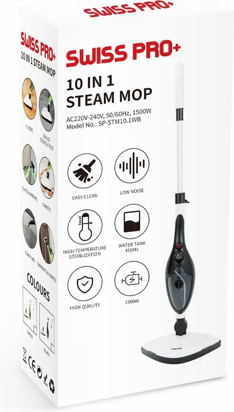 Swiss Pro+ Stoomreiniger 10 In 1 Handstomer - Met Opzetstukken Voor Alle Vloeren, Bank, Badkamer En Tapijt - Zwart 9 Swiss Pro+ Stoomreiniger 10 In 1 Handstomer - Met Opzetstukken Voor Alle Vloeren, Bank, Badkamer En Tapijt - Zwart - Afbeelding 7