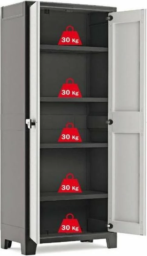 Keter Titan Hoge Kast - 4 Planken - 80x44x182cm – Zwart/Grijs 12 Keter Titan Hoge Kast - 4 Planken - 80x44x182cm – Zwart/Grijs - Afbeelding 10