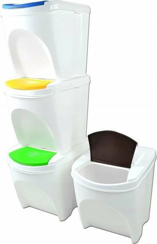 Prosperplast Set Van 4x Kunststof Afvalscheidingsbakken Wit Van 25 Liter - Scheidingsprullenbakken 5 Prosperplast Set Van 4x Kunststof Afvalscheidingsbakken Wit Van 25 Liter - Scheidingsprullenbakken - Afbeelding 3