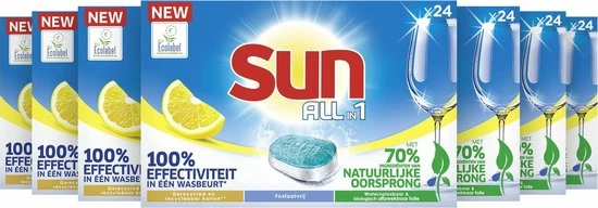 Sun All-In-1 Citroen Vaatwastabletten - 7 X 24 Tabletten - Voordeelverpakking 5 Sun All-In-1 Citroen Vaatwastabletten - 7 X 24 Tabletten - Voordeelverpakking - Afbeelding 3