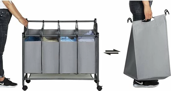 Acaza Stevige Wassorteerder - Wasmand Op Wieltjes Met 4 Uitneembare Vakken - 140L - Grijs 10 Acaza Stevige Wassorteerder - Wasmand Op Wieltjes Met 4 Uitneembare Vakken - 140L - Grijs - Afbeelding 8