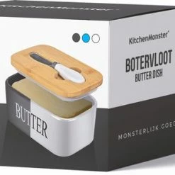 KitchenMonster® Botervloot Met Botermes - 600 Ml Botervlootje Vershouddoos Van Porselein En Bamboe - Botervloot Met Deksel Wit -Lesser & Pavey-winkel 550x300