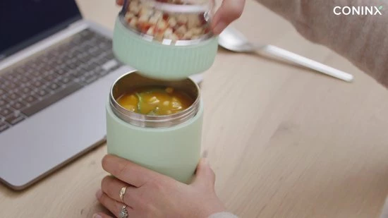 Coninx Thermos Lunchbox - Muesli Beker To Go - Yoghurtbeker To Go - Mueslibeker 840ml (600ml+240ml) - RVS / Groen 4 Coninx Thermos Lunchbox - Muesli Beker To Go - Yoghurtbeker To Go - Mueslibeker 840ml (600ml+240ml) - RVS / Groen - Afbeelding 2