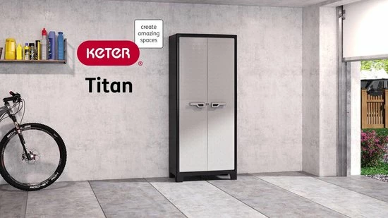 Keter Titan Hoge Kast - 4 Planken - 80x44x182cm – Zwart/Grijs 4 Keter Titan Hoge Kast - 4 Planken - 80x44x182cm – Zwart/Grijs - Afbeelding 2