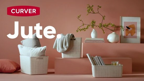 Curver Jute Wasmand Met Deksel 58L + Wasmand 46L - Gebroken Wit - Recycled Kunststof 4 Curver Jute Wasmand Met Deksel 58L + Wasmand 46L - Gebroken Wit - Recycled Kunststof - Afbeelding 2