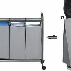 Acaza Mobiele Wassorteerder Met 3 Vakken - Op Wielen - 132 L (3 X 44 Liter) - Grijs -Lesser & Pavey-winkel 550x319 3