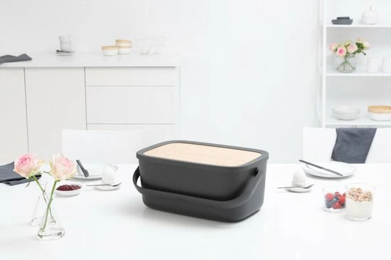 Brabantia Nic Broodtrommel - Met Bamboe Deksel - Dark Grey 8 Brabantia Nic Broodtrommel - Met Bamboe Deksel - Dark Grey - Afbeelding 6