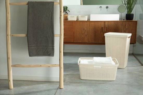 Curver Jute Wasmand Met Deksel 58L + Wasmand 46L - Gebroken Wit - Recycled Kunststof 6 Curver Jute Wasmand Met Deksel 58L + Wasmand 46L - Gebroken Wit - Recycled Kunststof - Afbeelding 4