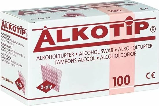 Alkotip Alcoholdoekjes 90x110mm, 100 Stuks 3 Alkotip Alcoholdoekjes 90x110mm, 100 Stuks