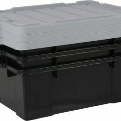 IRIS Ohyama Powerbox Opbergbox - 43L - Kunststof - Zwart/Grijs - Set Van 3 -Lesser & Pavey-winkel 550x399