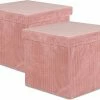 Oliva's - Opbergbox - Opbergmand Met Deksel - Opbergdoos - Opberg Poef - Set Van 2 Stuks - Velvet Ribstof - Roze
