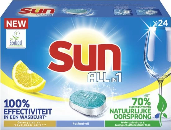 Sun All-In-1 Citroen Vaatwastabletten - 7 X 24 Tabletten - Voordeelverpakking 3 Sun All-In-1 Citroen Vaatwastabletten - 7 X 24 Tabletten - Voordeelverpakking