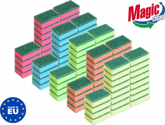 Magic Clean Schuursponsjes Schoonmaak - 100 Stuks - 75x50x30mm - Voordeelverpakking - MADE IN EU 3 Magic Clean Schuursponsjes Schoonmaak - 100 Stuks - 75x50x30mm - Voordeelverpakking - MADE IN EU
