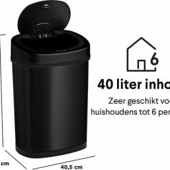 Sensor Prullenbak Zwart 40 Liter - Automatische Soft Close Deksel - 40L Design Afvalemmer Homra FONIX - Infrarood Sensor - Vuilnisbak Met Elektrische Deksel - Sensorbediening - Vingerafdrukvrij - Vuilafstotend - Zwarte Keuken En Kantoor Vuilbak -Lesser & Pavey-winkel 550x427 4