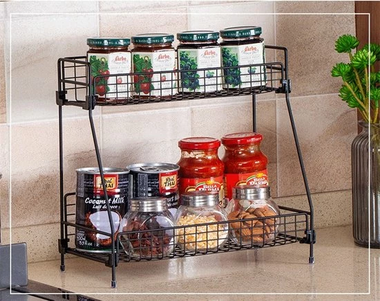 SensaHome - Kruidenrek Voor Kruidenpotjes - Keuken Opbergrek - Badkamerrek - 2-Laags - RVS - Zwart 6 SensaHome - Kruidenrek Voor Kruidenpotjes - Keuken Opbergrek - Badkamerrek - 2-Laags - RVS - Zwart - Afbeelding 4