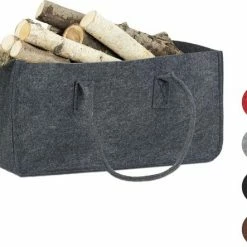 Relaxdays Houtmand Van Vilt - Haardhout Tas - Draagtas - Vilttas - Flexibel - Opbergmand - Antraciet -Lesser & Pavey-winkel 550x443