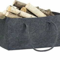Relaxdays Houtmand Van Vilt - Haardhout Tas - Draagtas - Vilttas - Flexibel - Opbergmand - Antraciet