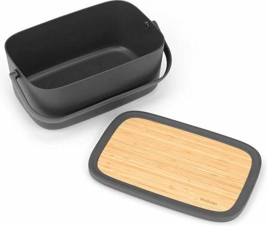 Brabantia Nic Broodtrommel - Met Bamboe Deksel - Dark Grey 16 Brabantia Nic Broodtrommel - Met Bamboe Deksel - Dark Grey - Afbeelding 14