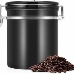 Merkloos Koffiebonen Opbergbus Zwart - Luchtdicht - Roestvrijstaal - Inhoud 750 Gram – 19x12,8 Cm