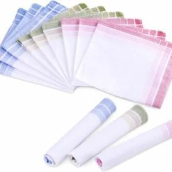 JEMIDI Dames- En Herenzakdoeken 100% Katoen - 28,5 X 28,5 Cm - Combinatie Van Wit Met Groen, Roze Of Blauw - Set Van 12 - Herbruikbare Zakdoeken -Lesser & Pavey-winkel 550x482 2