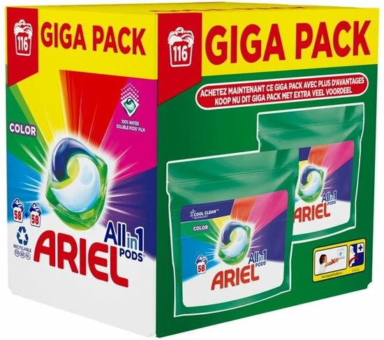 ARIEL ALL-IN-ONE COLOR WASMIDDEL PODS - 116 Stuks 3 ARIEL ALL-IN-ONE COLOR WASMIDDEL PODS - 116 Stuks