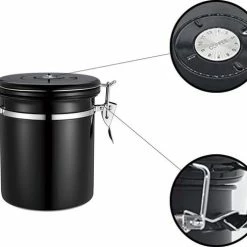 Merkloos Koffiebonen Opbergbus Zwart - Luchtdicht - Roestvrijstaal - Inhoud 750 Gram – 19x12,8 Cm -Lesser & Pavey-winkel 550x489 5