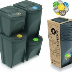 Prosperplast Set Van 4 Stuks Kunststof Afvalscheidingsbakken Grijs 2x 25 Liter En 2x 35 Liter - Scheidingsprullenbakken -Lesser & Pavey-winkel 550x491