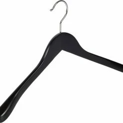 De Kledinghanger Gigant - 6 X Mantel / Kostuumhanger Lotushout Zwart Gelakt Met Schouderverbreding, 41 Cm