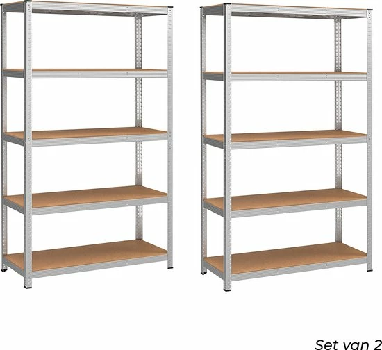IN-HOMEXL IN.HOMEXL - Amato Set Van 2 - Stellingkast - Opbergrek - 5 Planken - 875 Kg Draagkracht - 200x100x50 Cm - Metaal/MDF - RVS - Grijs 3 IN-HOMEXL IN.HOMEXL - Amato Set Van 2 - Stellingkast - Opbergrek - 5 Planken - 875 Kg Draagkracht - 200x100x50 Cm - Metaal/MDF - RVS - Grijs