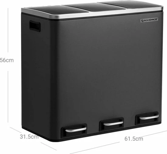 Segenn's Prullenbak - Vuilnisbak Voor De Keuken - Afvalscheidingssysteem - 3 X 18 L - Pedaalemmer Met 3 Vakken - Vuilnisbak - Soft Close - Met Voetpedalen - Binnenemmers Van Kunststof En Handgrepen - Zwart 4 Segenn's Prullenbak - Vuilnisbak Voor De Keuken - Afvalscheidingssysteem - 3 X 18 L - Pedaalemmer Met 3 Vakken - Vuilnisbak - Soft Close - Met Voetpedalen - Binnenemmers Van Kunststof En Handgrepen - Zwart - Afbeelding 2