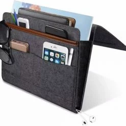 *** Bedside Pocket Opbergzak Antraciet - Tijdschriftenhouder - Opbergzak - Bank Organizer - Van Heble® ***