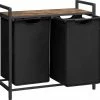 VASAGLE Wasmand, Wasverzamelaar, 2 Vakken, Met Plank, Wassorteerbak, Metalen Frame, 2 Uitneembare Vakken Van Oxford Stof, Met Klittenbandsluiting, Vintage Bruin-zwart BLH201B01