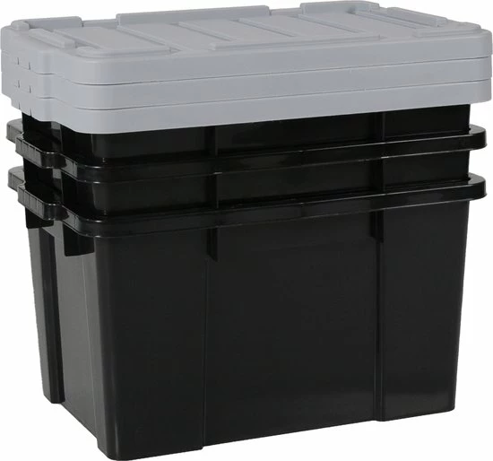 IRIS Ohyama Powerbox Opbergbox - 50L - Kunststof - Zwart/Grijs - Set Van 3 5 IRIS Ohyama Powerbox Opbergbox - 50L - Kunststof - Zwart/Grijs - Set Van 3 - Afbeelding 3