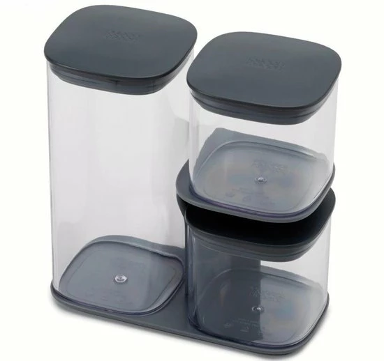 Joseph Joseph Voorraadpotten - Luchtdicht - Design - 3 Stuks - Grijs 4 Joseph Joseph Voorraadpotten - Luchtdicht - Design - 3 Stuks - Grijs - Afbeelding 2