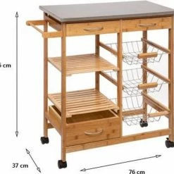 Wooners Keukentrolley Bamboe Op Wielen - Keukenwagen - Houten Serveerwagen Met Metalen Bovenblad - 37 X 73.5 X 86 Cm -Lesser & Pavey-winkel 550x520 2