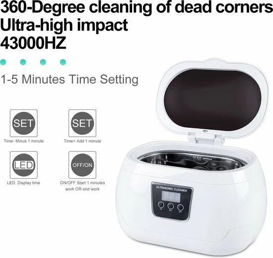 UTEN - Ultrasone Reiniger 600ml - Ultrasoon Reiniger Sieraden - 43khz Frequentie Ultrasoon Reinigingsapparaat - 5 Tijdsmodi - Met Automatische Stop (voor Brillen Sieraden Horloges Kunstgebit Ringen) 6 UTEN - Ultrasone Reiniger 600ml - Ultrasoon Reiniger Sieraden - 43khz Frequentie Ultrasoon Reinigingsapparaat - 5 Tijdsmodi - Met Automatische Stop (voor Brillen Sieraden Horloges Kunstgebit Ringen) - Afbeelding 4