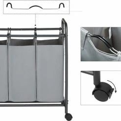 Acaza Mobiele Wassorteerder Met 3 Vakken - Op Wielen - 132 L (3 X 44 Liter) - Grijs -Lesser & Pavey-winkel 550x523 1