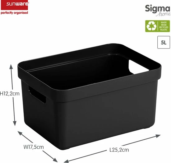Sunware - Sigma Home Opbergbox 5L Zwart - 25,2 X 17,5 X 12,2 Cm 4 Sunware - Sigma Home Opbergbox 5L Zwart - 25,2 X 17,5 X 12,2 Cm - Afbeelding 2