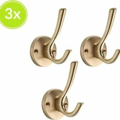 XIVADA Wandhaak Goud - Kapstok Haken - 3 Stuks - Jashaak Dubbel - Wandkapstok