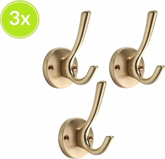 XIVADA Wandhaak Goud - Kapstok Haken - 3 Stuks - Jashaak Dubbel - Wandkapstok 3 XIVADA Wandhaak Goud - Kapstok Haken - 3 Stuks - Jashaak Dubbel - Wandkapstok