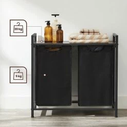 VASAGLE Wasmand, Wasverzamelaar, 2 Vakken, Met Plank, Wassorteerbak, Metalen Frame, 2 Uitneembare Vakken Van Oxford Stof, Met Klittenbandsluiting, Vintage Bruin-zwart BLH201B01 -Lesser & Pavey-winkel 550x532 12