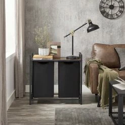 VASAGLE Wasmand, Wasverzamelaar, 2 Vakken, Met Plank, Wassorteerbak, Metalen Frame, 2 Uitneembare Vakken Van Oxford Stof, Met Klittenbandsluiting, Vintage Bruin-zwart BLH201B01 -Lesser & Pavey-winkel 550x532 7