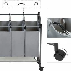 Acaza Stevige Wassorteerder - Wasmand Op Wieltjes Met 4 Uitneembare Vakken - 140L - Grijs 15 Acaza Stevige Wassorteerder - Wasmand Op Wieltjes Met 4 Uitneembare Vakken - 140L - Grijs -Lesser & Pavey-winkel 550x535 1