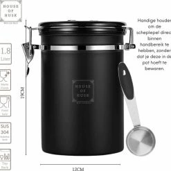 House Of Husk Koffieblik Met CO² Ventilatie - Bewaarblik - Voorraadbussen - Voorraadblik - RVS - Zwart - 1.8 Liter 12 House Of Husk Koffieblik Met CO² Ventilatie - Bewaarblik - Voorraadbussen - Voorraadblik - RVS - Zwart - 1.8 Liter -Lesser & Pavey-winkel 550x540 4