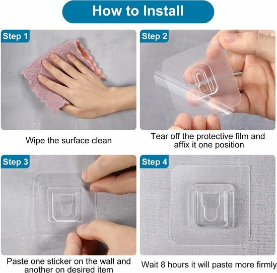 Merkloos Zelfklevende Haken 20 Paar / Extra Stevig Dubbelzijdig Tape / Muur Hanger / Ophanghaakjes / Wand Haken / Dubbelzijdig Schilderij Haakjes / Fotolijst Haakjes / Waterproof / Zonder Gaten Ophangen. 8 Merkloos Zelfklevende Haken 20 Paar / Extra Stevig Dubbelzijdig Tape / Muur Hanger / Ophanghaakjes / Wand Haken / Dubbelzijdig Schilderij Haakjes / Fotolijst Haakjes / Waterproof / Zonder Gaten Ophangen. - Afbeelding 6