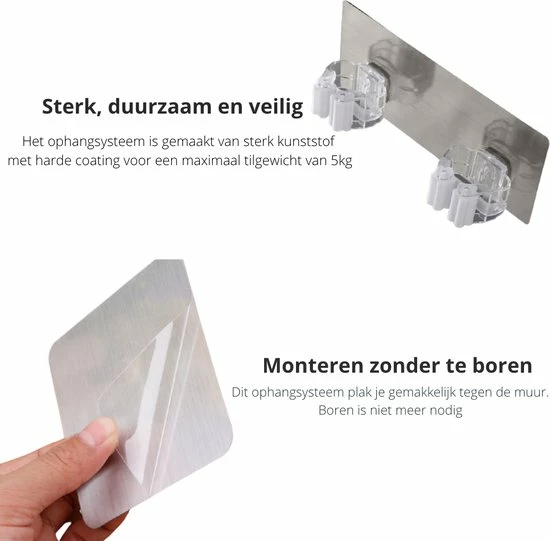 Merkloos Bezem Ophangsysteem Bezem Houder Ophangsysteem Tuingereedschap - Gereedschapshouder - Zelfklevend - 2 Stuks 4 Merkloos Bezem Ophangsysteem Bezem Houder Ophangsysteem Tuingereedschap - Gereedschapshouder - Zelfklevend - 2 Stuks - Afbeelding 2